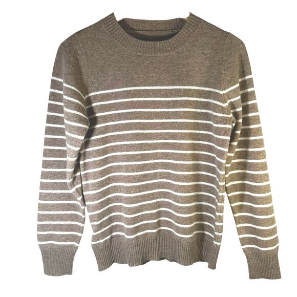 NWT Liny Xin Womens Superfine Merino Wool Striped Crew Neck Sweater Brown Medium - Picture 1 of 11
